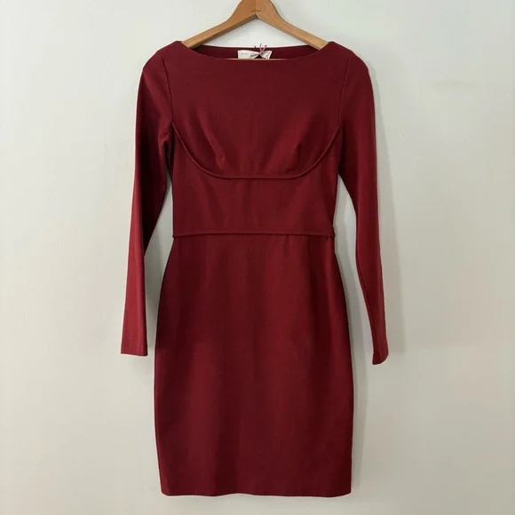 Stella McCartney Burgundy Long Sleeve Sheath Dress Minimalist Designer Sz 44(12) Stella McCartney Burgundy Long Sleeve Sheath Dress Minimalist Designer Sz 44(12)
